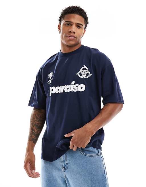 DESIGN Oversized T-shirt With Paraiso Front Print In Navy