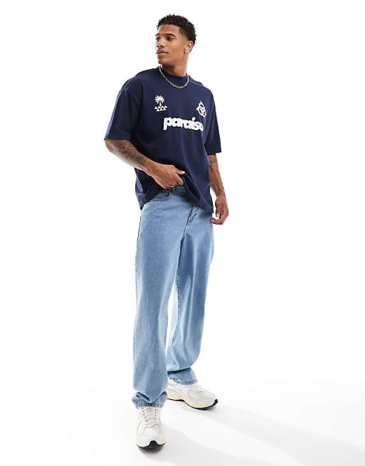 DESIGN Oversized T-shirt With Paraiso Front Print In Navy
