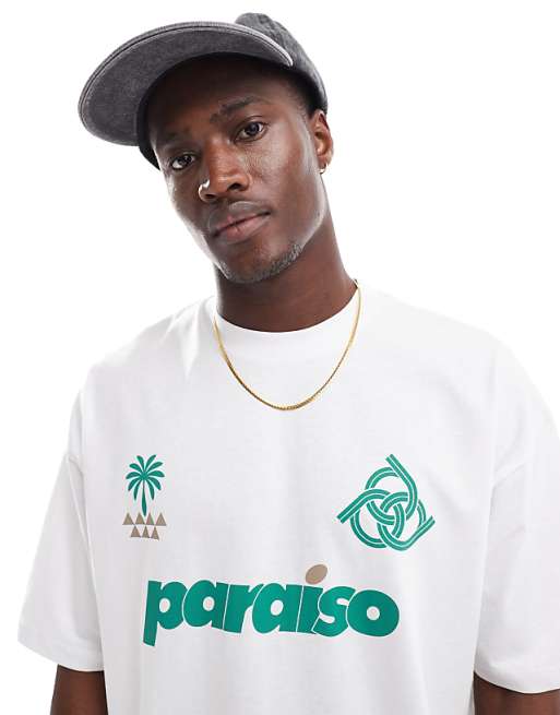 DESIGN Oversized T-shirt With Paraiso Front Print In White