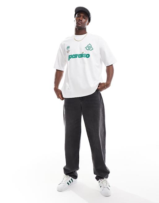 DESIGN Oversized T-shirt With Paraiso Front Print In White