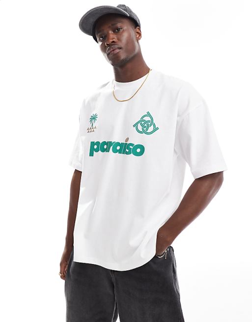 DESIGN oversized t-shirt with paraiso front print in white