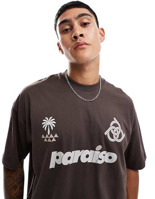 DESIGN Oversized T-shirt With Paraiso Front Print In Brown