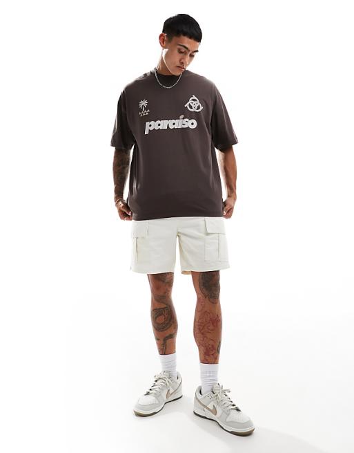 DESIGN Oversized T-shirt With Paraiso Front Print In Brown