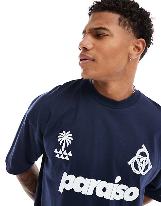 DESIGN oversized t-shirt with paraiso front print in navy