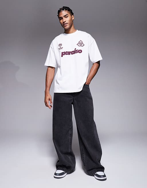 DESIGN Oversized T-shirt With Paraiso Graphic In White