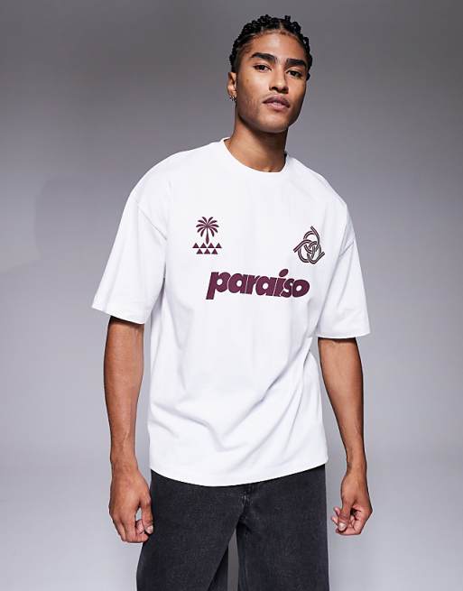 DESIGN oversized t-shirt with paraiso graphic in white