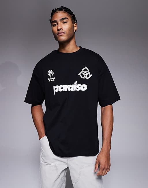 DESIGN Oversized T-shirt With Paraiso Graphic In Black