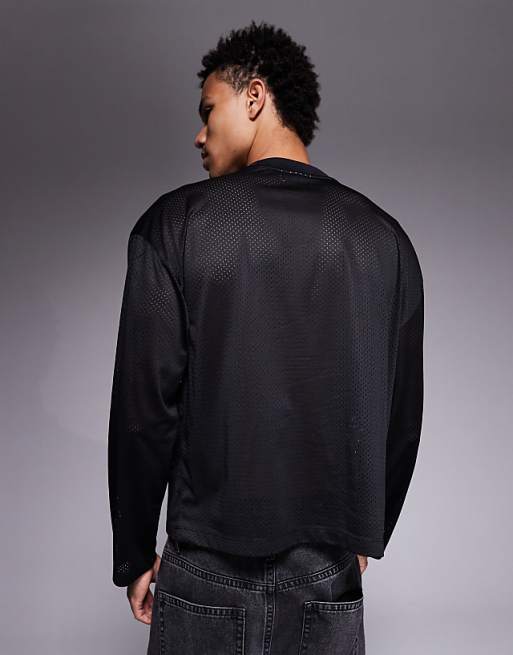 DESIGN Oversized T-shirt With Piping Detail And Number Graphic In Black Airtex