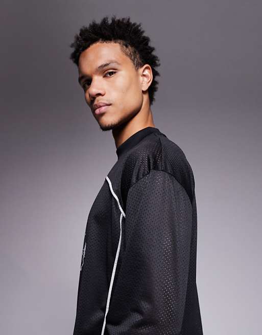 DESIGN Oversized T-shirt With Piping Detail And Number Graphic In Black Airtex
