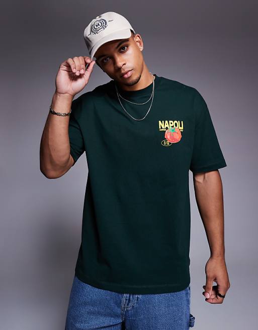 DESIGN Oversized T-shirt With Pomodoro Graphic In Dark Green