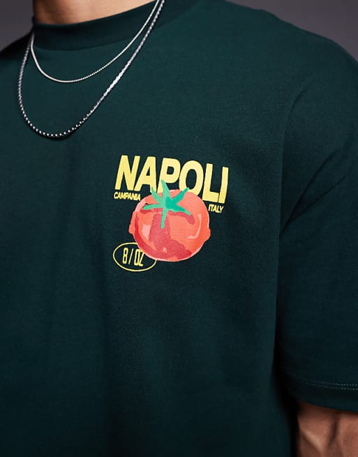 DESIGN Oversized T-shirt With Pomodoro Graphic In Dark Green