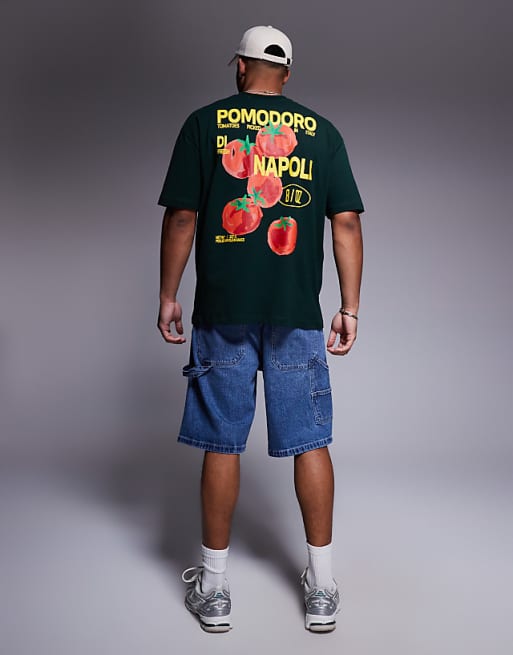DESIGN Oversized T-shirt With Pomodoro Graphic In Dark Green