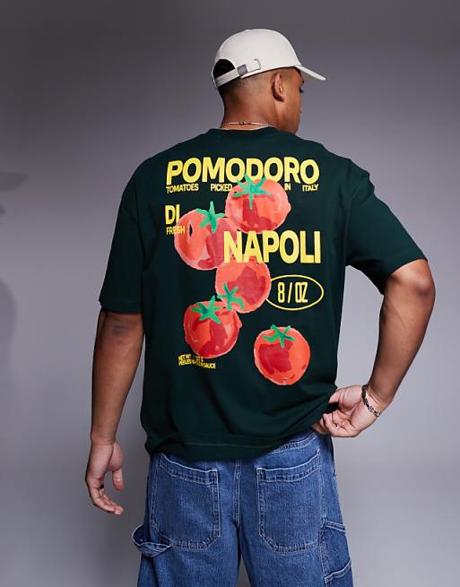 DESIGN oversized t-shirt with pomodoro graphic in dark green