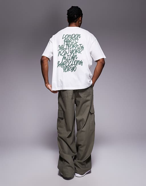 DESIGN Oversized T-shirt With Puff City Text Graphic In White