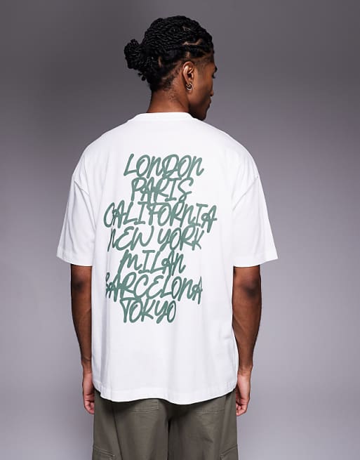 DESIGN oversized t-shirt with puff city text graphic in white