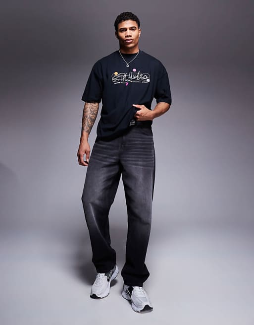 DESIGN Oversized T-shirt With Puff Text Graphic In Black