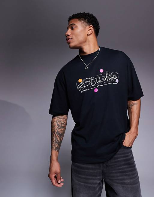 DESIGN oversized t-shirt with puff text graphic in black