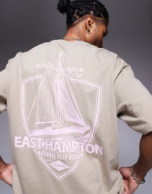 DESIGN Oversized T-shirt With Sailing Graphic In Greige