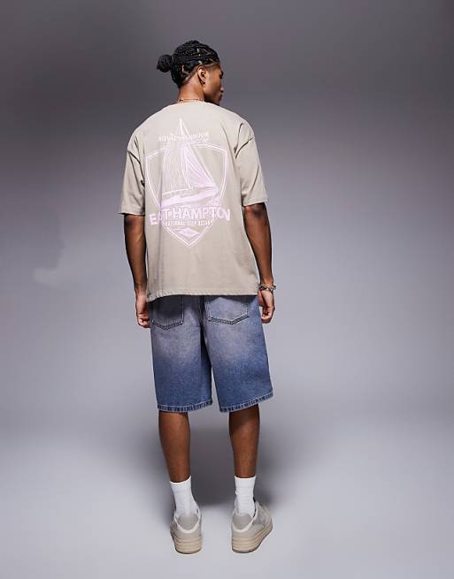 DESIGN Oversized T-shirt With Sailing Graphic In Greige