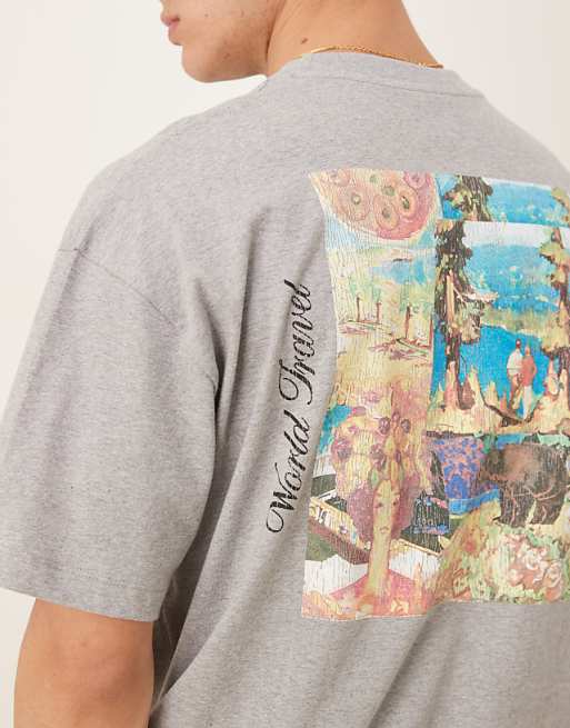 DESIGN Oversized T-shirt With Scenic Graphic In Grey Marl