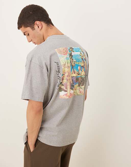 DESIGN oversized t-shirt with scenic graphic in grey marl