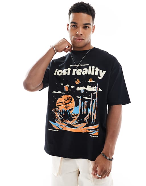 DESIGN Oversized T-shirt With Scenic Graphic In Black