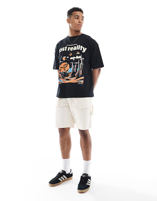 DESIGN oversized t-shirt with scenic graphic in black