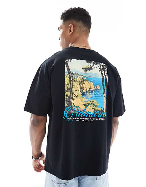 DESIGN Oversized T-shirt With Scenic Graphic In Black