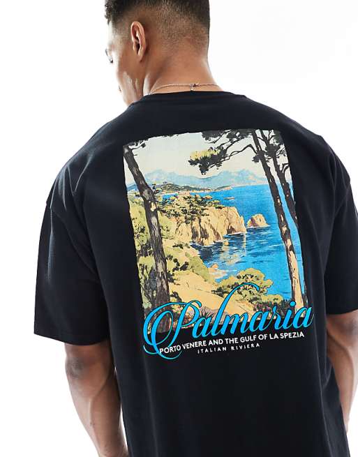 DESIGN oversized t-shirt with scenic graphic in black