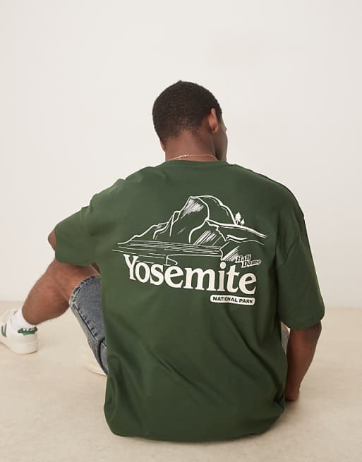 DESIGN oversized t-shirt with scenic graphic in green