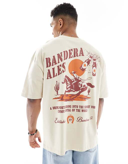 DESIGN oversized t-shirt with scenic graphic in beige