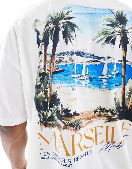DESIGN Oversized T-shirt With Scenic Graphic In White