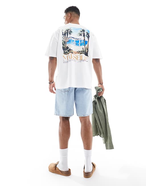 DESIGN oversized t-shirt with scenic graphic in white