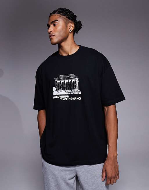 DESIGN oversized t-shirt with scenic graphic in black