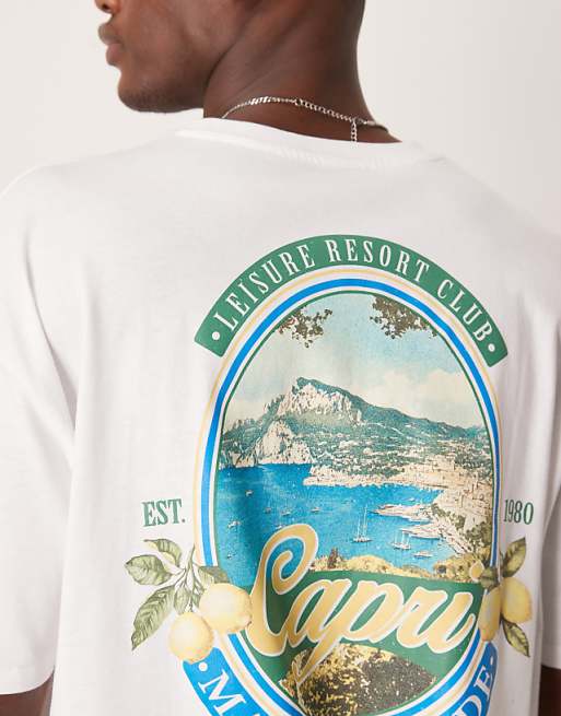DESIGN Oversized T-shirt With Scenic Graphics In White