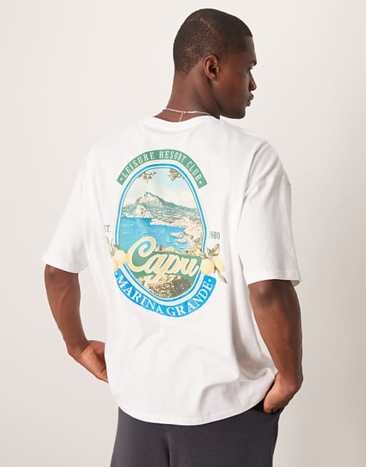 DESIGN oversized t-shirt with scenic graphics in white