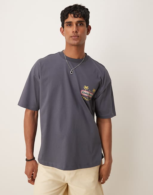 DESIGN Oversized T-shirt With Scenic Pirnt In Washed Black