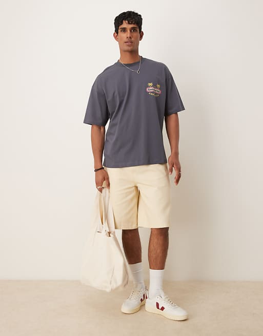 DESIGN Oversized T-shirt With Scenic Pirnt In Washed Black
