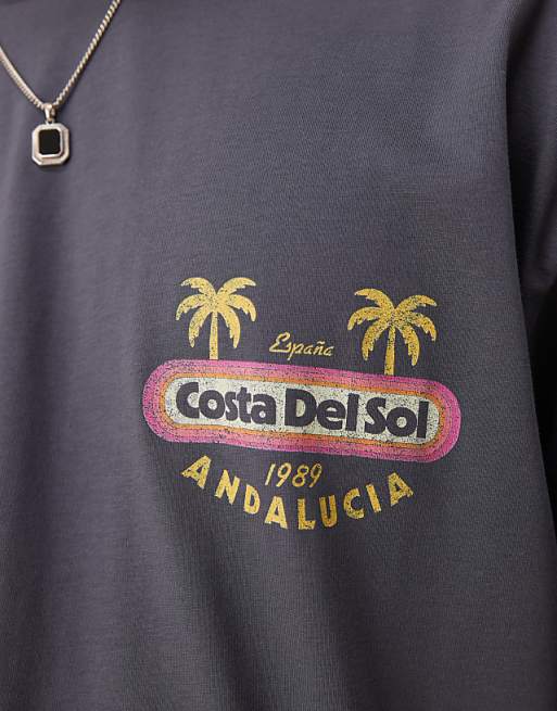 DESIGN Oversized T-shirt With Scenic Pirnt In Washed Black