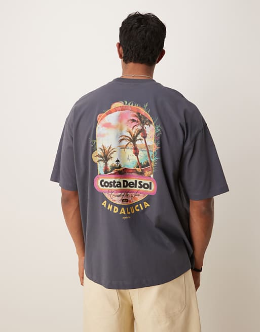 DESIGN oversized t-shirt with scenic pirnt in washed black
