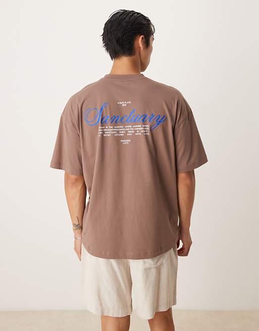 DESIGN Oversized T-shirt With Script Text In Brown