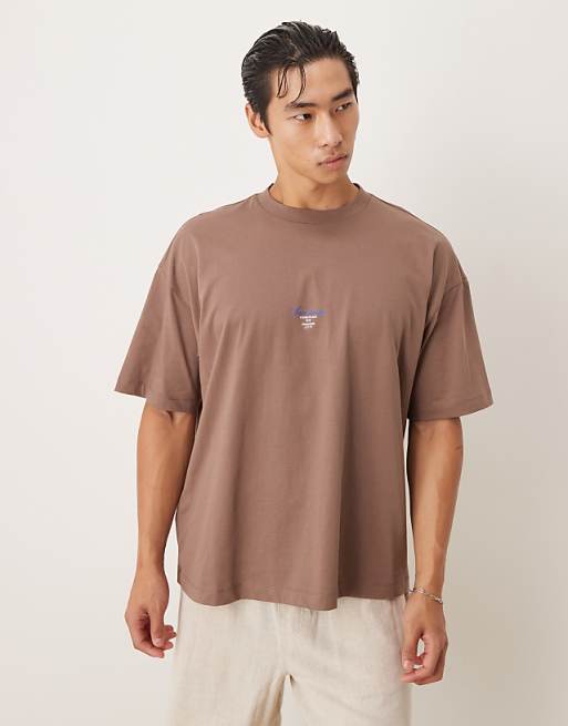DESIGN oversized t-shirt with script text in brown