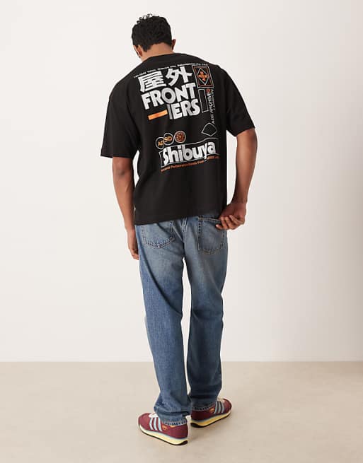 DESIGN Oversized T-shirt With Shibuya Text Graphic With Black