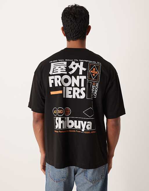 DESIGN oversized t-shirt with Shibuya text graphic with black