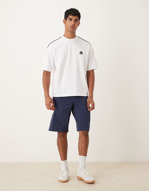 DESIGN Oversized T-shirt With Shoulder Piping And Embroidery In White