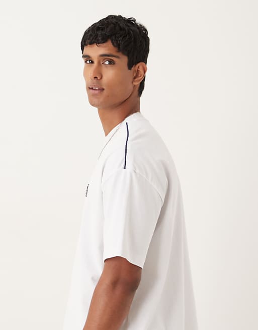 DESIGN Oversized T-shirt With Shoulder Piping And Embroidery In White
