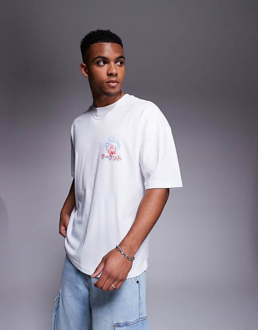DESIGN Oversized T-shirt With Souvenir Graphic In White