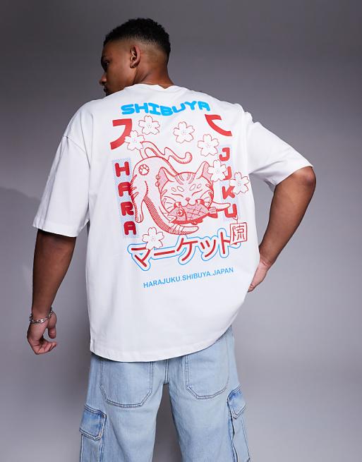 DESIGN oversized t-shirt with souvenir graphic in white