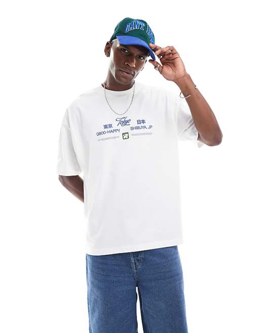 DESIGN Oversized T-shirt With Souvenir Graphic In White