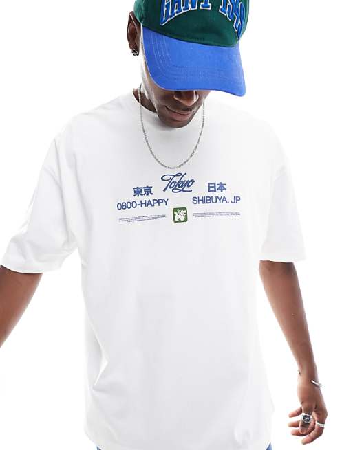 DESIGN oversized t-shirt with souvenir graphic in white
